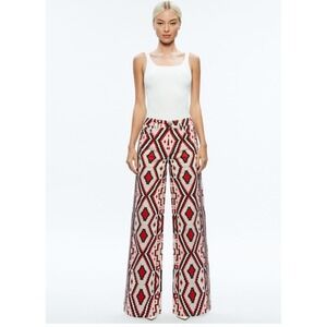 Alice + Olivia Jeans Geometric Diamond Wide Leg Pants Red Black White Size 30